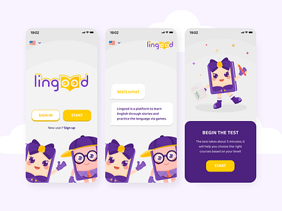 Lingood - Learning English App app branding character design design e learning english graphic design illustration learning logo ui uxui vector