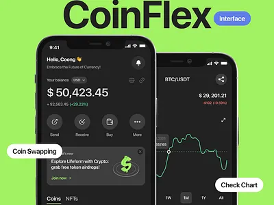 Coin Flex - Cryptor Wallet ai app blockchain branding coin cryptor design graphic design illustration interface logo mobile app mockup photoshop project trending ui ux uxui vector