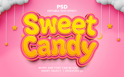 Sweet candy cute 3d editable text effect design baby cute text effect lovely psd mockup softy sweet candy