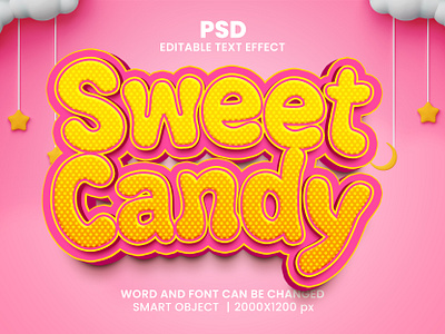 Sweet candy cute 3d editable text effect design baby cute text effect lovely psd mockup softy sweet candy