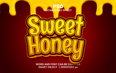 Sweet honey 3d editable text effect design food honey comb juice psd mockup sweet honey taste