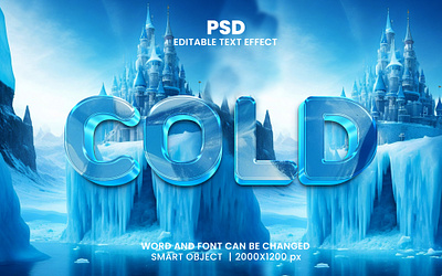 Ice cold 3d editable text effect design cold effect cool ice effect psd mockup snow winter text effect