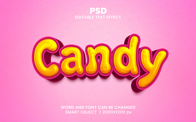 Candy 3d editable text effect design baby candy chocolate logo cute packaging design psd mockup