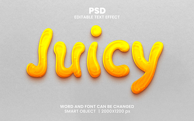 Juicy 3d editable text effect design fruits logo juice packaging design mango juice orange juice psd mockup