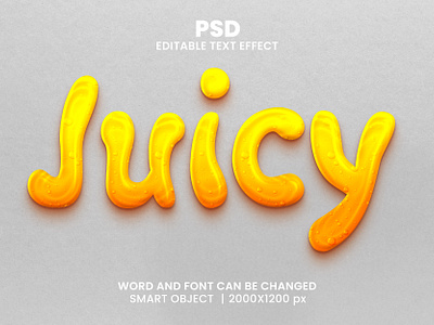 Juicy 3d editable text effect design fruits logo juice packaging design mango juice orange juice psd mockup