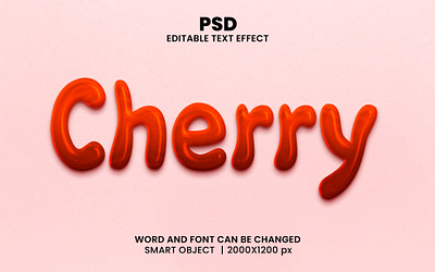 Cherry 3d editable text effect design fruits juice psd mockup red cherry red text effect