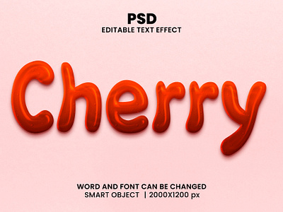 Cherry 3d editable text effect design fruits juice psd mockup red cherry red text effect