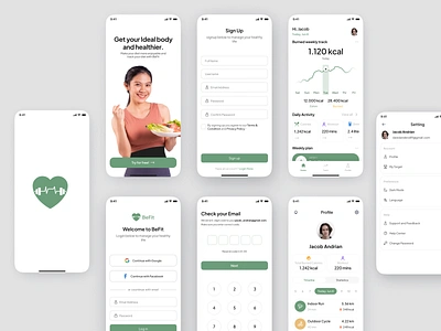 BeFit - Diet App Mobile App (All Featur). branding confirm email diet features fitness graphic design icon illustration login logo mobile mobile app onboarding profile signin state statistic ui design uiux ux design