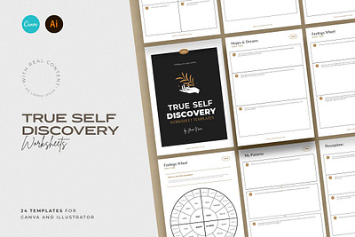 True Self Discovery Worksheets CANVA 3d app branding design graphic design illustration logo motion graphics typography ui ux vector