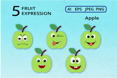Fruit Expression -Apple adobe illustrator apple cute design digital expression face fruit graphic graphic design green happy icon illustration vector