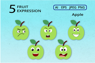 Fruit Expression -Apple #2 adobe illustrator character design digital expression face fruit graphic graphic design green happy icon illustration vector