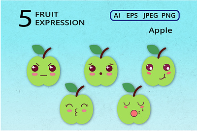 Fruit Expression -Apple #3 adobe illustrator character cute design digital expression face fruit graphic graphic design green happy icon illustration vector