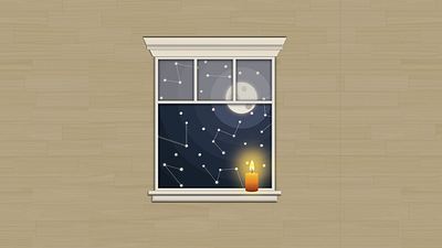 Starry Window at Night in Candlelight background graphic design illustration moon night star wallpaper