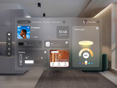 Smart home for Vision OS 2024 apple blur freelancer home smart home smarthome ui uiux vision os