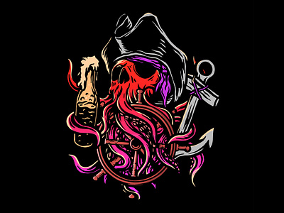 Skull nautical octopus illustration anchor animal art artwork beer design drink graphic design illustration logo octopus poster skeleton skull tshirt vector vintage