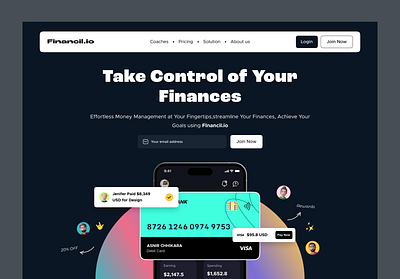 Financil.io - Landing page bank branding clean design finance fintech langing page layout mobile payment ui uiux ux web web design website