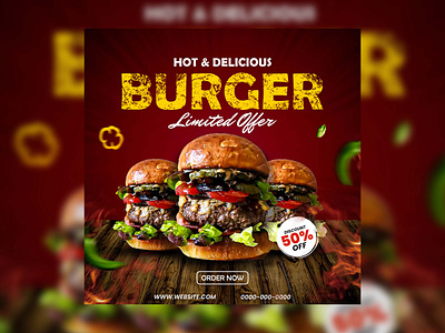 Hot And Delicious Burger Flyer for advertising branding design flayer food flayer graphic design illustration poster social media post