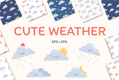 Cute Weather baby cartoon character clouds cute design forecast fun icon illustration moon nursery pattern rainbow snow sun ui weather