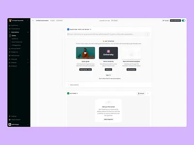 Automation builder - New automation & Onboarding agent ai artificial intelligence automate automation builder customer support dark ui dashboard empty state flow navigation onboarding self service shadows siena simple