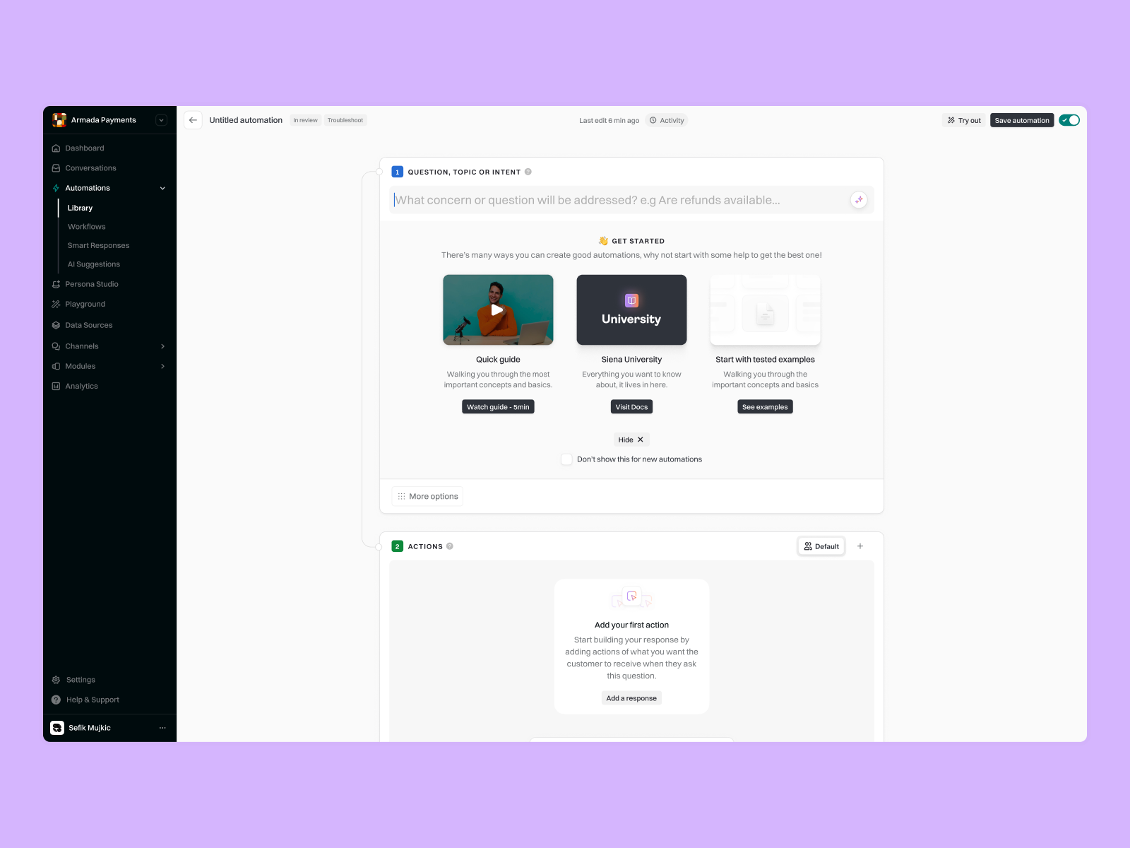 Example of Automation builder - New automation & Onboarding