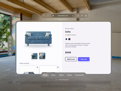 Detail page of furniture store vision pro 3d 3d art apple blender blender3d design furniture illustration mixedreality sofa store ui ux visionpro