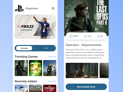 Playstation App Design design gamestoreapp googleplaystoreui mobileapp sonyappuidesign ui ux xboxpassapp