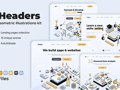 Collection of Landing page templates 3d animation app branding design graphic design illustration logo motion graphics ui ux vector
