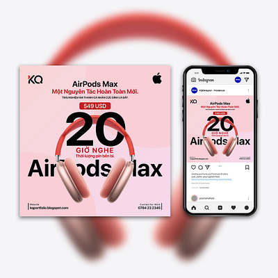 AirPods Max Advertisement Social Media Post Template airpods airpods max apple design graphic design illustration kqdesigner kqfreelancer social media social post