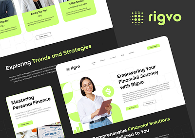 Rigvo - Finance Website Landing Page bank design finance finance landing page finance webpage finance website green homepage landing page light mode rigvo ui ux web design webpage website