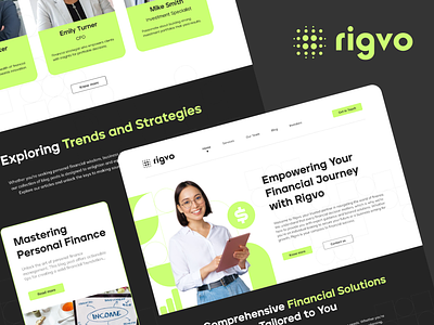 Rigvo - Finance Website Landing Page bank design finance finance landing page finance webpage finance website green homepage landing page light mode rigvo ui ux web design webpage website