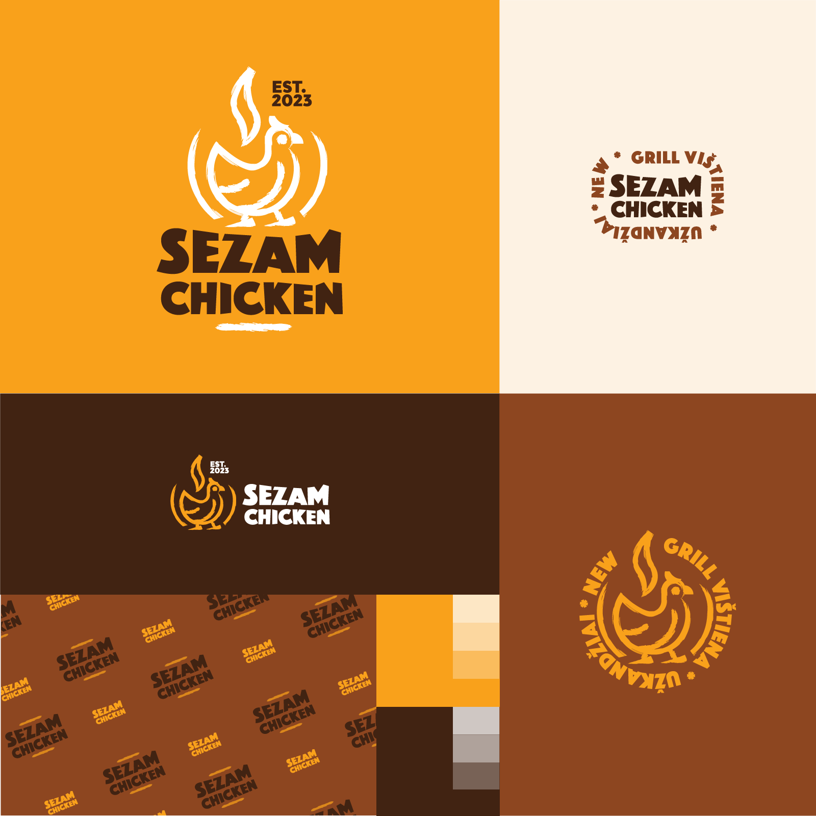 Sezam Chicken animal bbq logo branding cafe chicken fastfood food logo foodbranding grill logo grilledchicken icon illustration logo restaurant takeaway vector