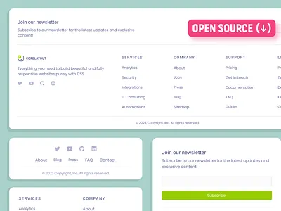 Responsive Footers clean components design footer footer design footers free github interface links minimal navigation open source responsive site footer ui design ui footer ux design web website footer