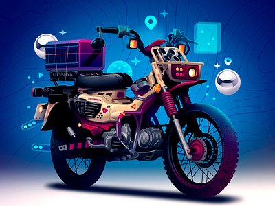 HONDA bike concept custom design engine futur illustration lifestyle moto motor neon poster style ui