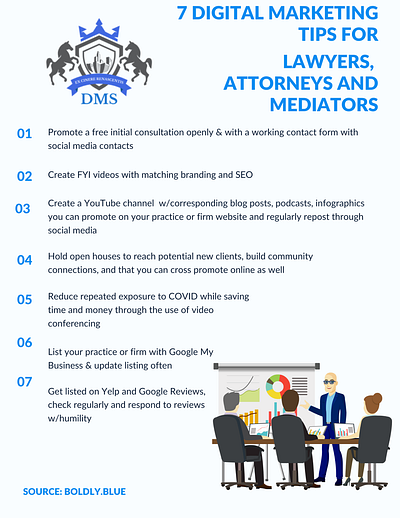 Seven Marketing Tips for Lawyers Infographic illustration