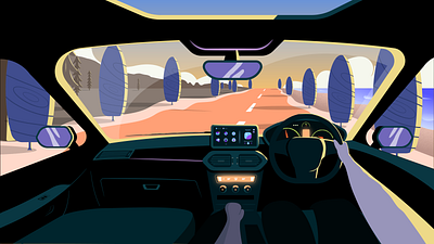 Driving Illustration car driving illustration landscape roadtrip sunset travel