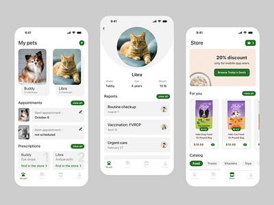 Veterinary Clinic and Online Store App app design ui