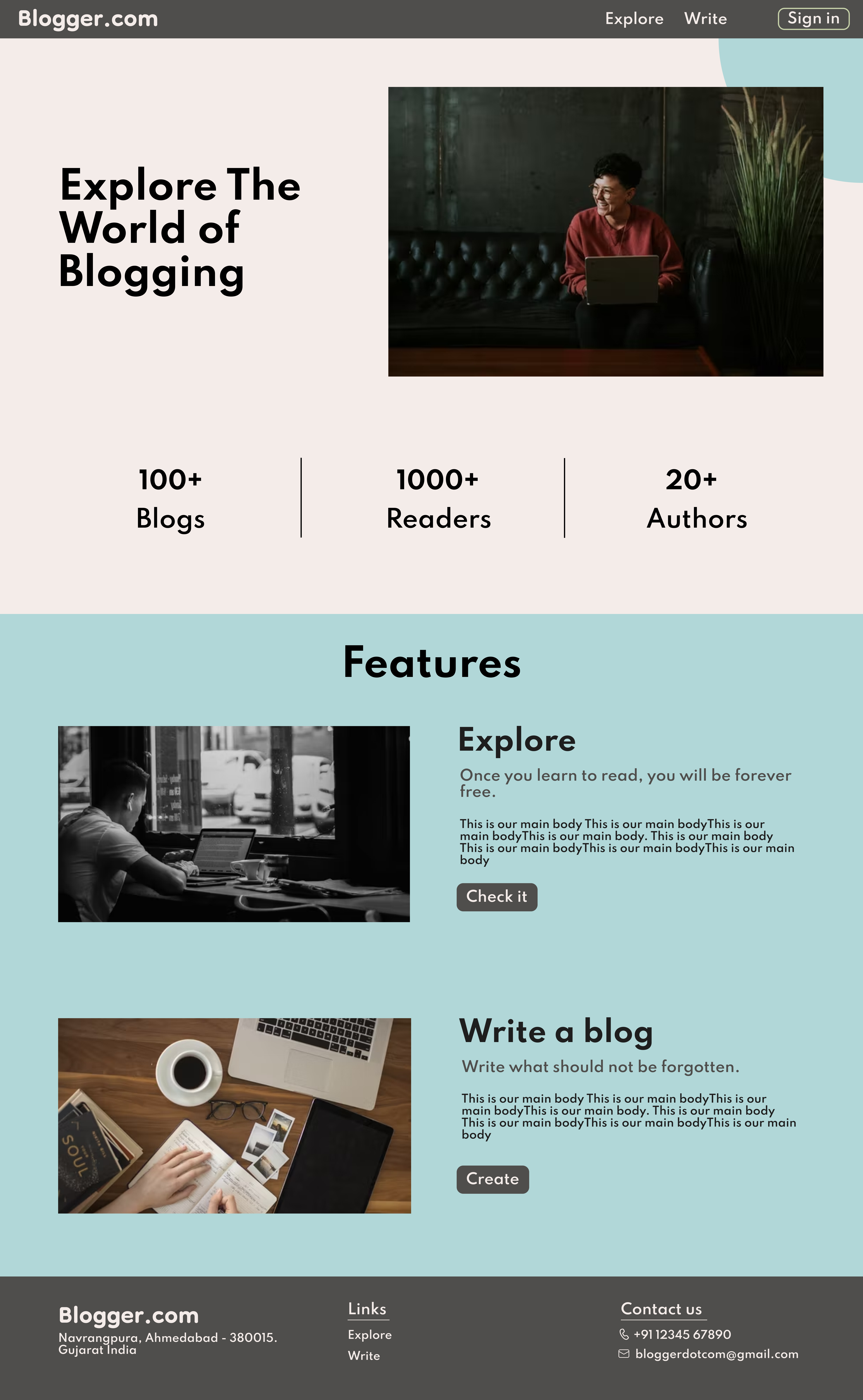 BLOGGER.COM blogging design landing page ui web