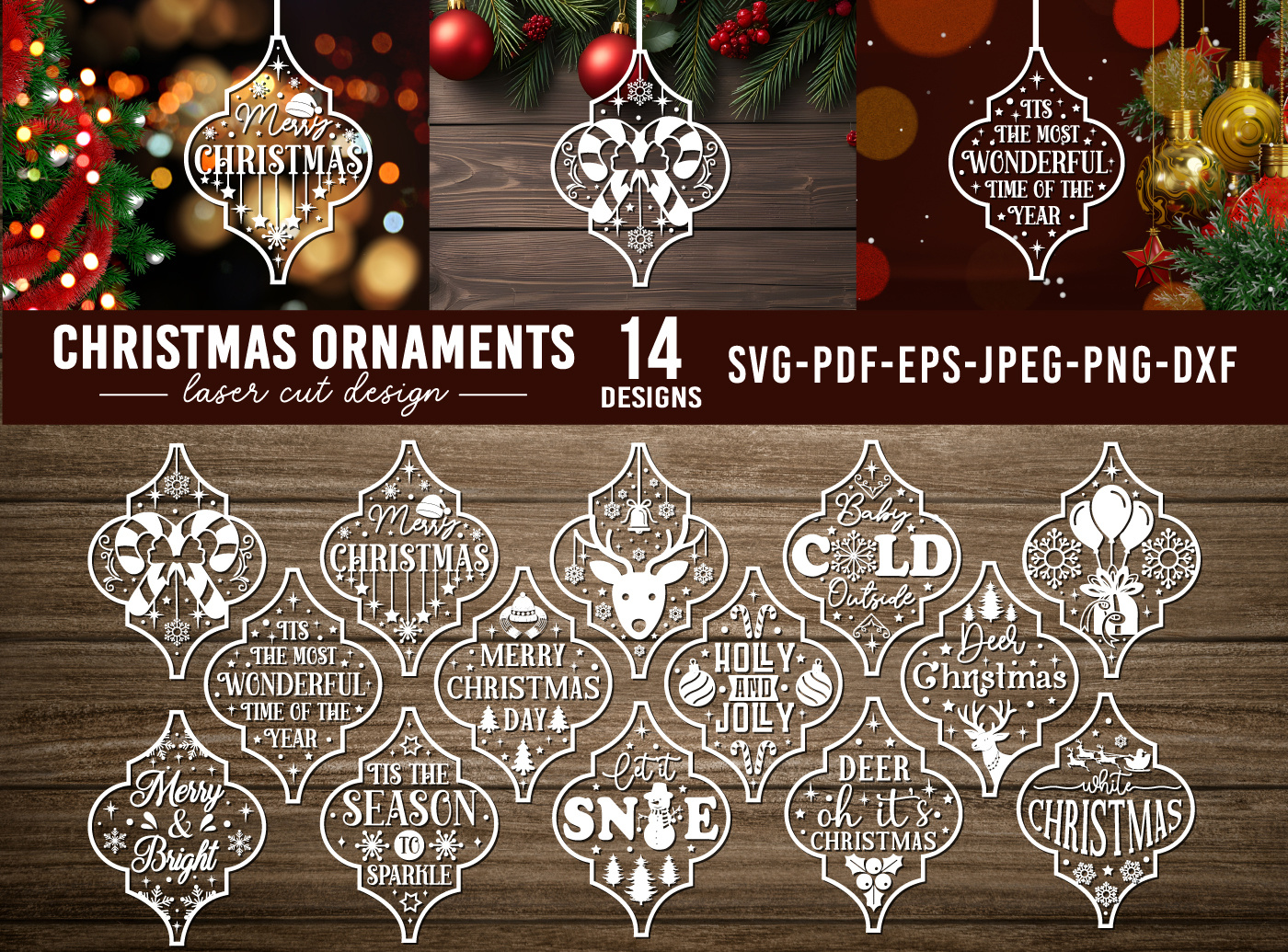 Christmas Ornament Laser Cut SVG Bundle christmas christmas ornament svg christmas svg glowforge christmas tree laser bauble svg laser cut files merry new year ornament svg bundle set of christmas toy