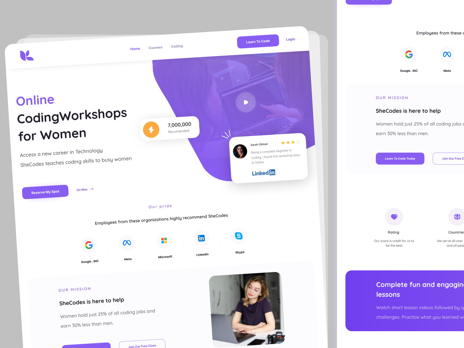 Coding Workshop Landing Page app class concept course e learning e learning landing page graphic design landing page learning app online course programming ui ui trend ux women workshop