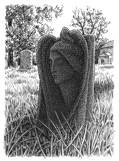Tombstone Head art artist artwork creepy drawing halloween hand drawn illustration ink morbid scary sculpture