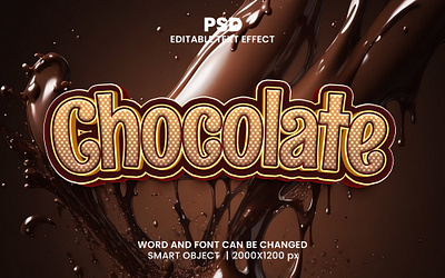 Chocolate 3d editable text effect design chocolate background chocolate packaging chocolate spalash dark chocolate glossy background psd mockup