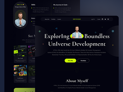 Devfolio - Developer personal portfolio Landing page dark landing page design designer portfolio devloper portfolio devloper website home page landing page minimal personal portfolio personal site personal website portfolio website ui ux web design website