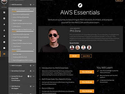 AWS Essentials Course Dashboard dashboard design product ui ux
