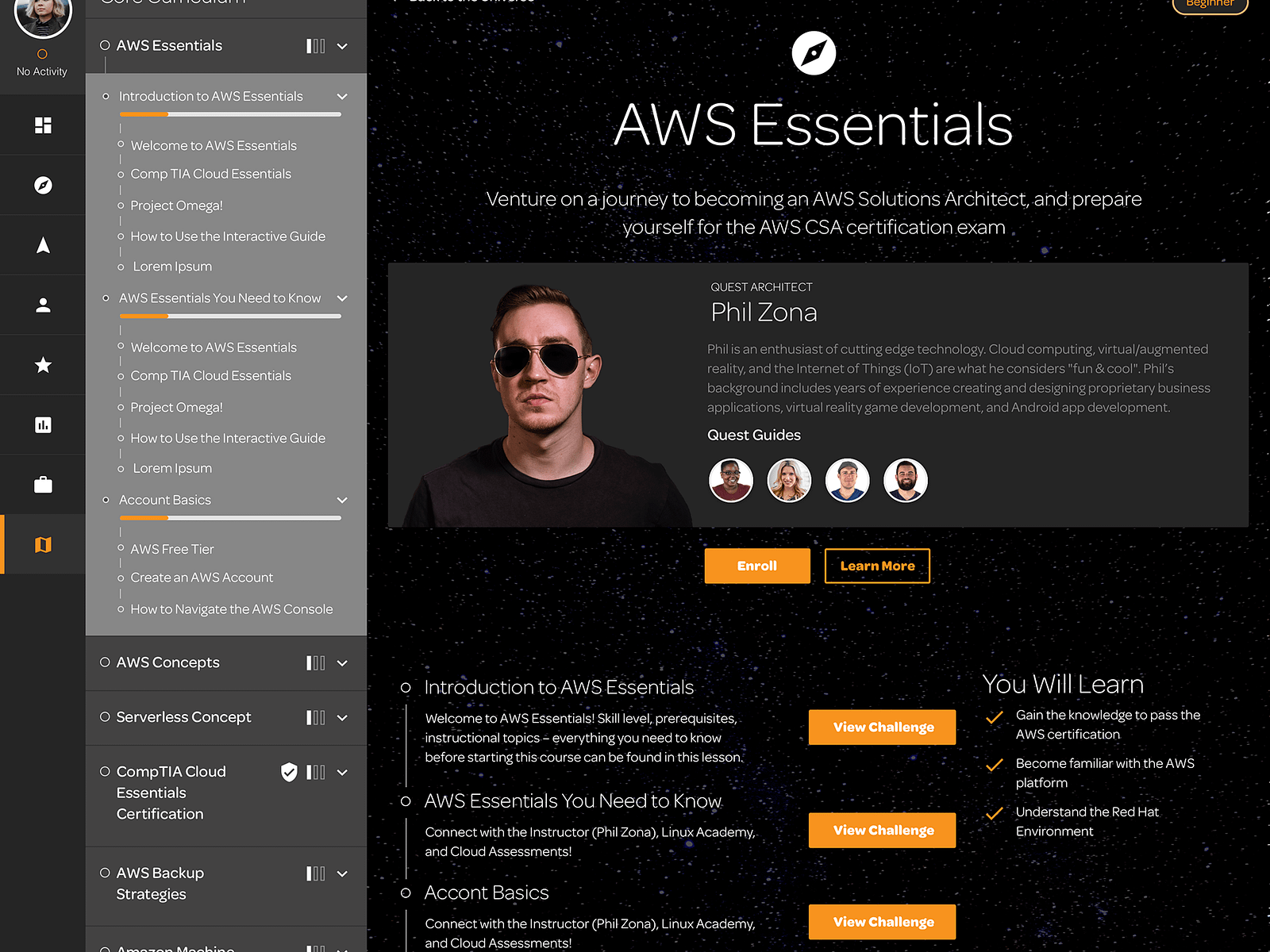 AWS Essentials Course Dashboard by John Bryan on Dribbble