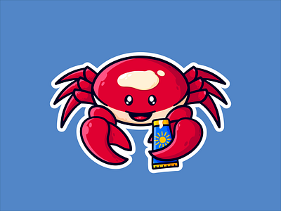 Happy Summer Crabby cartoon cartoony crab crabby cute design funny graphic design happy holiday illustration red small sticker stickers summer sunscreen vector