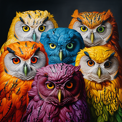 Multi Colored Owls artistic.