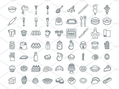 Baking tools ingredient pastry icons