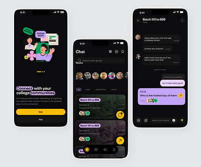 Connect - College social media platform app application design clean design design figma product design social media ui ui design