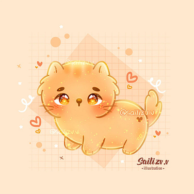 Cute Cat Kawaii by sailizv.v adorable adorable lovely artwork concept creative cute art design digitalart illustration