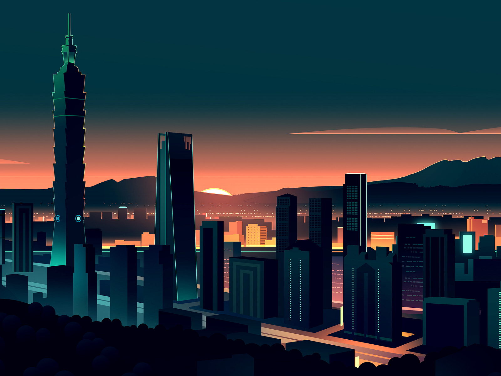 Taipei skyline by Romain Trystram on Dribbble